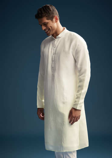 Yellow Silk Kurta Jacket Set For Men With Mirror And Patch Work