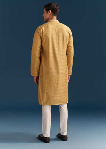Yellow Silk Kurta Set For Men