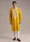 Yellow Silk Kurta Set For Men With Mirror And Thread Work