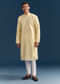 Pastel Yellow Silk Kurta Set For Men With Mirror Work
