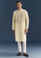 Yellow Silk Kurta Set For Men With Mirror Embroidery