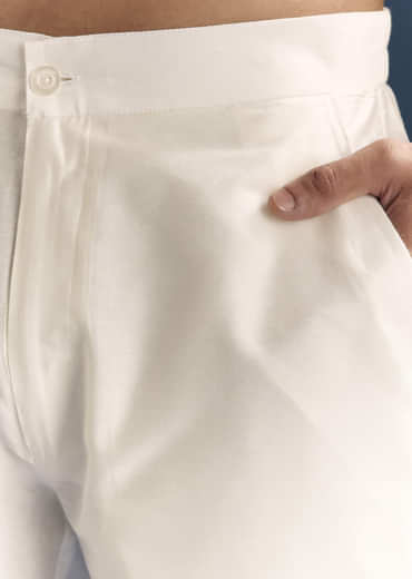 Yellow Silk Kurta Set For Men With Mirror Embroidery