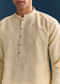 Yellow Silk Kurta Set For Men With Thread And Mirror Embroidery