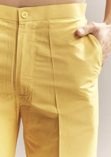 Yellow Silk Kurta Set For Men With Zardosi And Aari Work