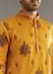 Yellow Silk Kurta Set With Artistic Print
