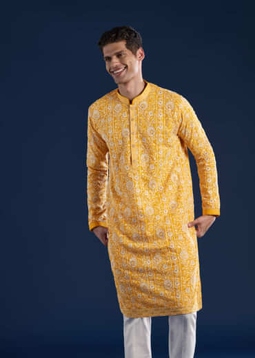 Yellow Silk Kurta Set with Dupatta