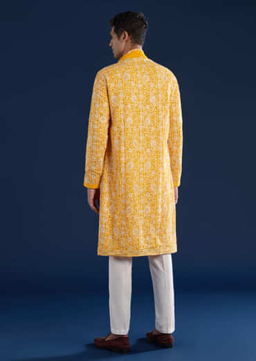 Yellow Silk Kurta Set with Dupatta