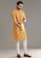 Yellow Silk Kurta Set With Print Work