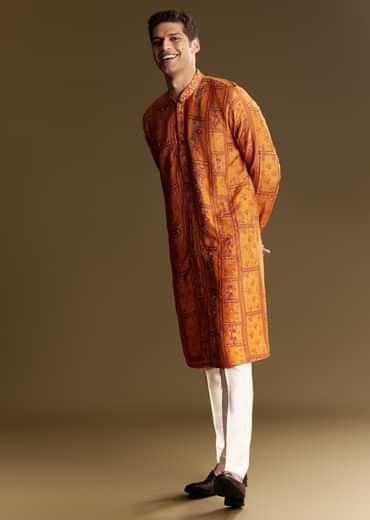Yellow Silk Kurta Set With Thread Embroidery And Sequin Accents