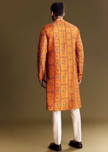 Yellow Silk Kurta Set With Thread Embroidery And Sequin Accents