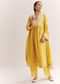 Yellow Silk Kurta Set With Thread Work And Organza Dupatta