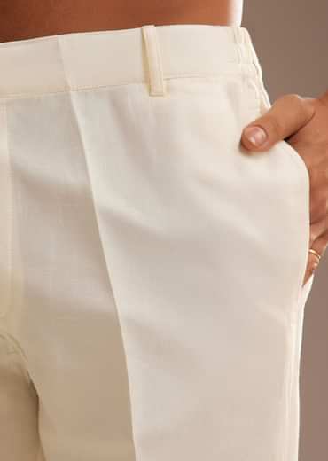 Yellow Silk Kurta Set With Yoke Embroidery