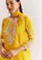 Yellow Silk Leheriya Kurta Set With Moti Work