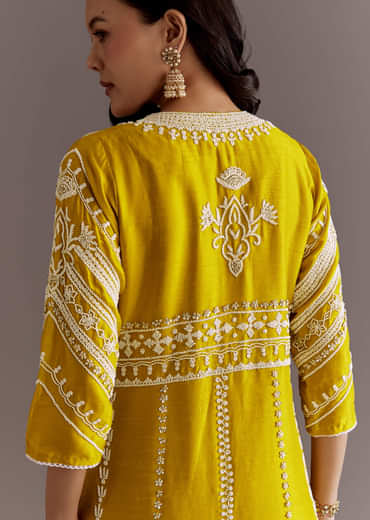 Yellow Silk Moti Sequin Embroidered Jacket Suit
