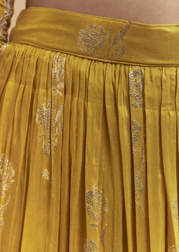 Yellow Silk Palazzo Suit With Hand Embroidery
