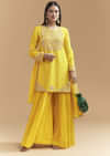 Yellow Silk Palazzo Suit With Sequins Work