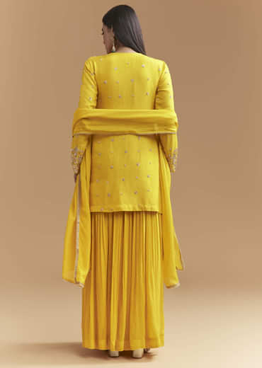 Yellow Silk Palazzo Suit With Sequins Work