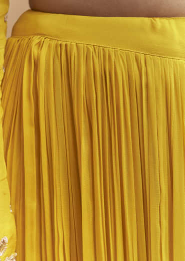 Yellow Silk Palazzo Suit With Sequins Work