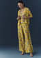 Yellow Silk Shell Print Crop Top Pant Set with Gotta Work