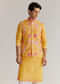 Yellow Silk Stone Sequins Cutdana Kurta Jacket Set