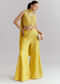 Yellow Tissue Crop Top And Palazzo Pant Set With Embroidery