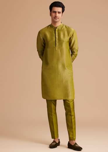 Yellow Tissue Kurta Jacket Set With Resham And Mirror Embroidery