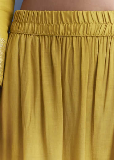 Yellow Tissue Palazzo Suit With Zardosi Embroidery
