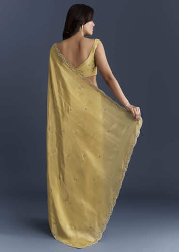 Yellow Tissue Saree With Cutdana And Stone Embroidery