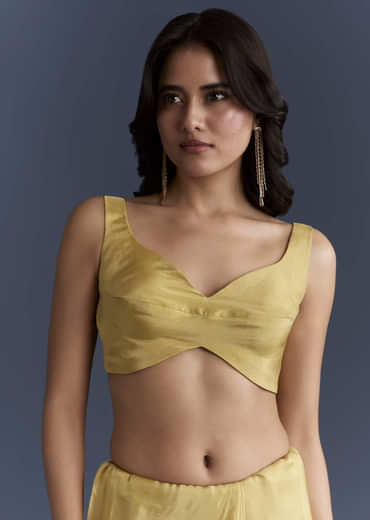 Yellow Tissue Saree With Cutdana And Stone Embroidery