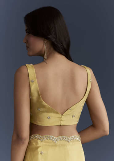 Yellow Tissue Saree With Cutdana And Stone Embroidery