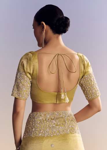 Yellow Tissue Saree With Heavy Floral Embroidered Border