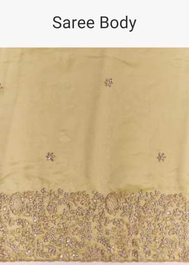 Yellow Tissue Saree With Heavy Floral Embroidered Border