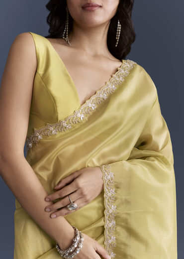 Yellow Tissue Saree With Heavy Hand Embroidery