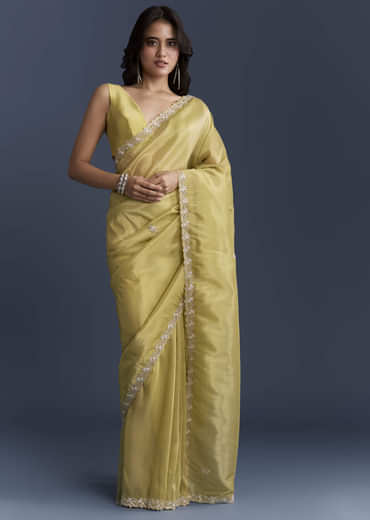 Yellow Tissue Saree With Heavy Hand Embroidery