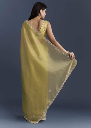 Yellow Tissue Saree With Heavy Hand Embroidery