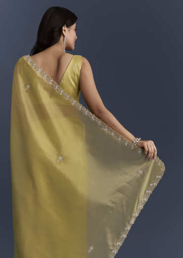 Yellow Tissue Saree With Heavy Hand Embroidery