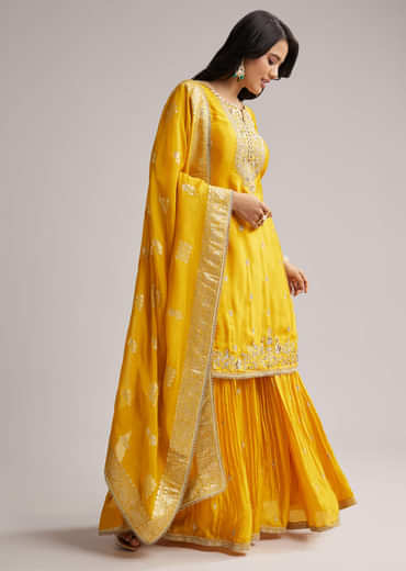 Yellow Zari Palazzo Suit Set With Dupatta