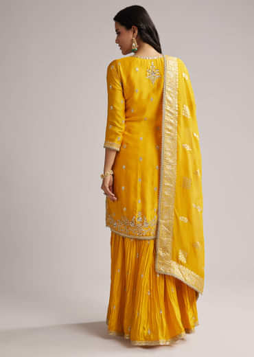 Yellow Zari Palazzo Suit Set With Dupatta