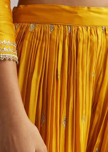 Yellow Zari Palazzo Suit Set With Dupatta