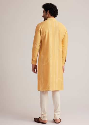 Yellow Abstract Striped Kurta Set