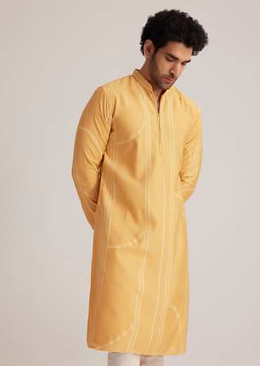 Yellow Abstract Striped Kurta Set
