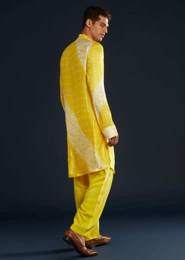 Yellow Bandhani and Shibori Print Kurta Set