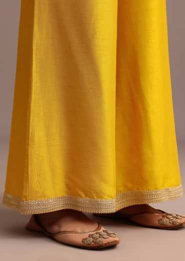 Yellow Brocade Weave Anarkali Set With Dupatta