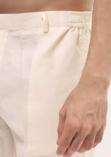 Yellow Bud Embroidered Silk Kurta Set For Men