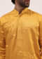 Yellow Bud Embroidered Silk Kurta Set For Men