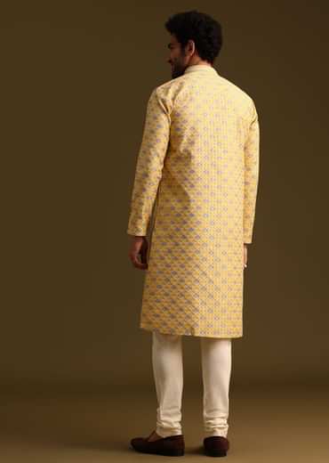 Yellow Butti Work Kurta And Pyjama