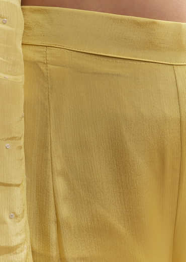 Yellow Chinon Sharara Suit With Beads And Moti Work