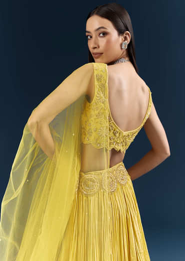 Yellow Crepe Bridesmaid Lehenga With Heavy Embroidery