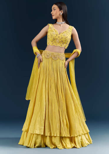 Yellow Crepe Bridesmaid Lehenga With Heavy Embroidery