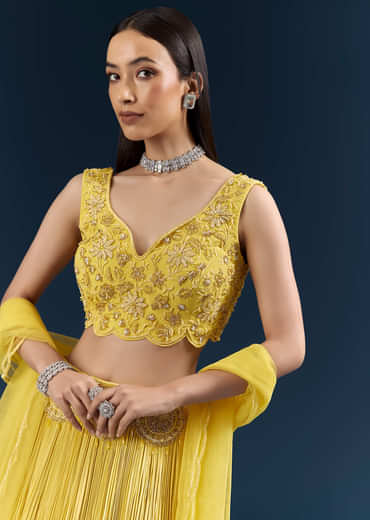 Yellow Crepe Bridesmaid Lehenga With Heavy Embroidery